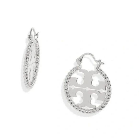NWOT Tory Burch Silver Miller Hoop Earrings - Picture 3 of 7